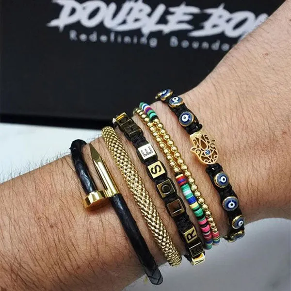 Double African Beaded Bracelet with Yellow Gold