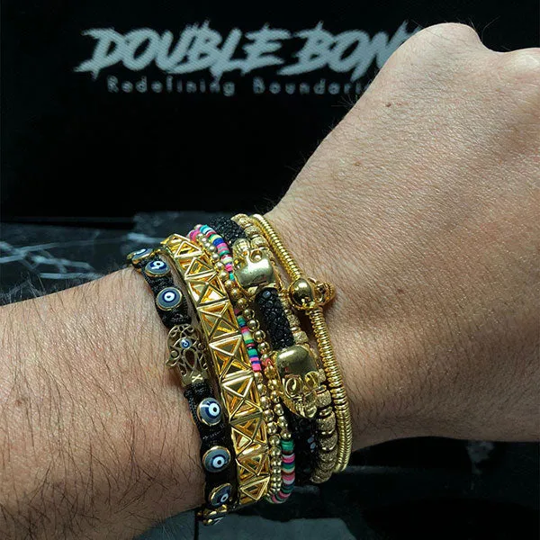 Double African Beaded Bracelet with Yellow Gold