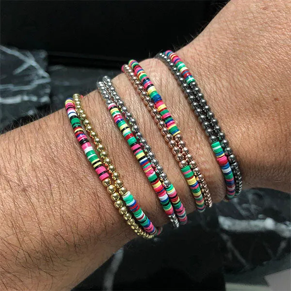 Double African Beaded Bracelet with Yellow Gold