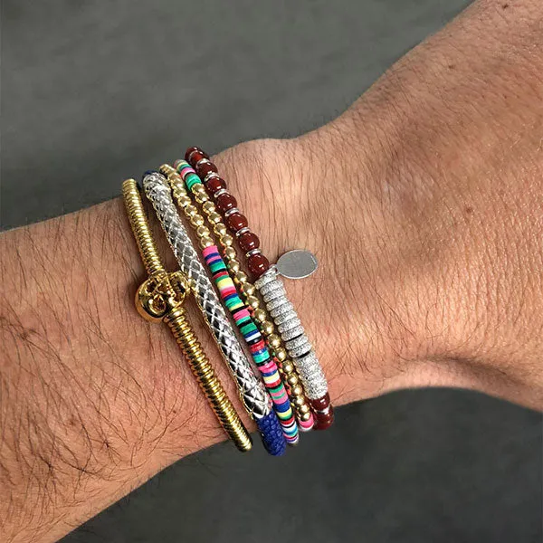 Double African Beaded Bracelet with Yellow Gold