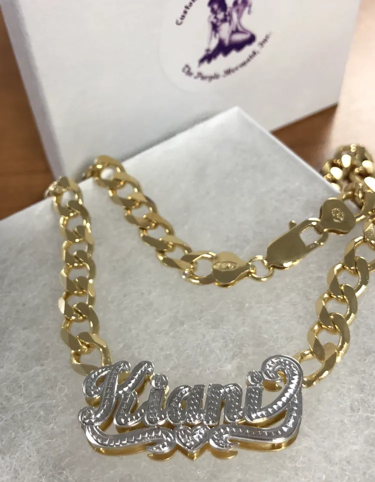 Double Plated Nameplate Necklace on Thick Cuban Chain