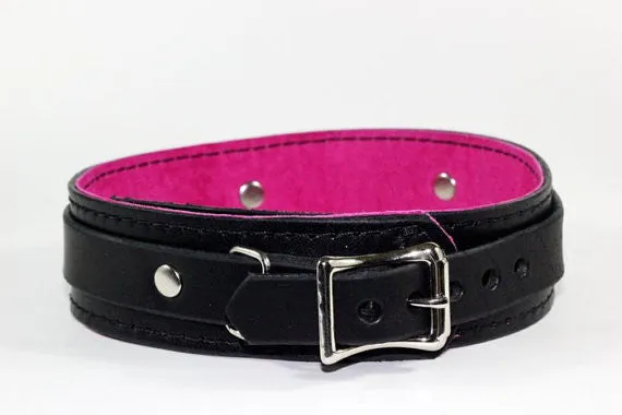 Dual Layer Pink Suede Lined Bdsm Collar