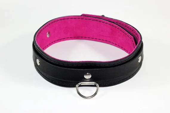 Dual Layer Pink Suede Lined Bdsm Collar