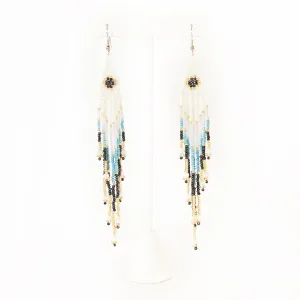 Earring Beaded Dangle Fringe Boho Hippie Style Full Moon Design