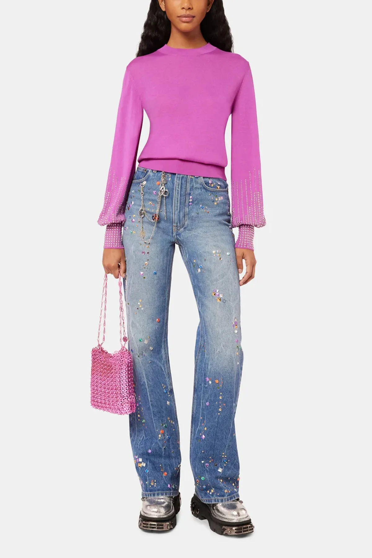 Embellished Denim Jean in Denim Stone