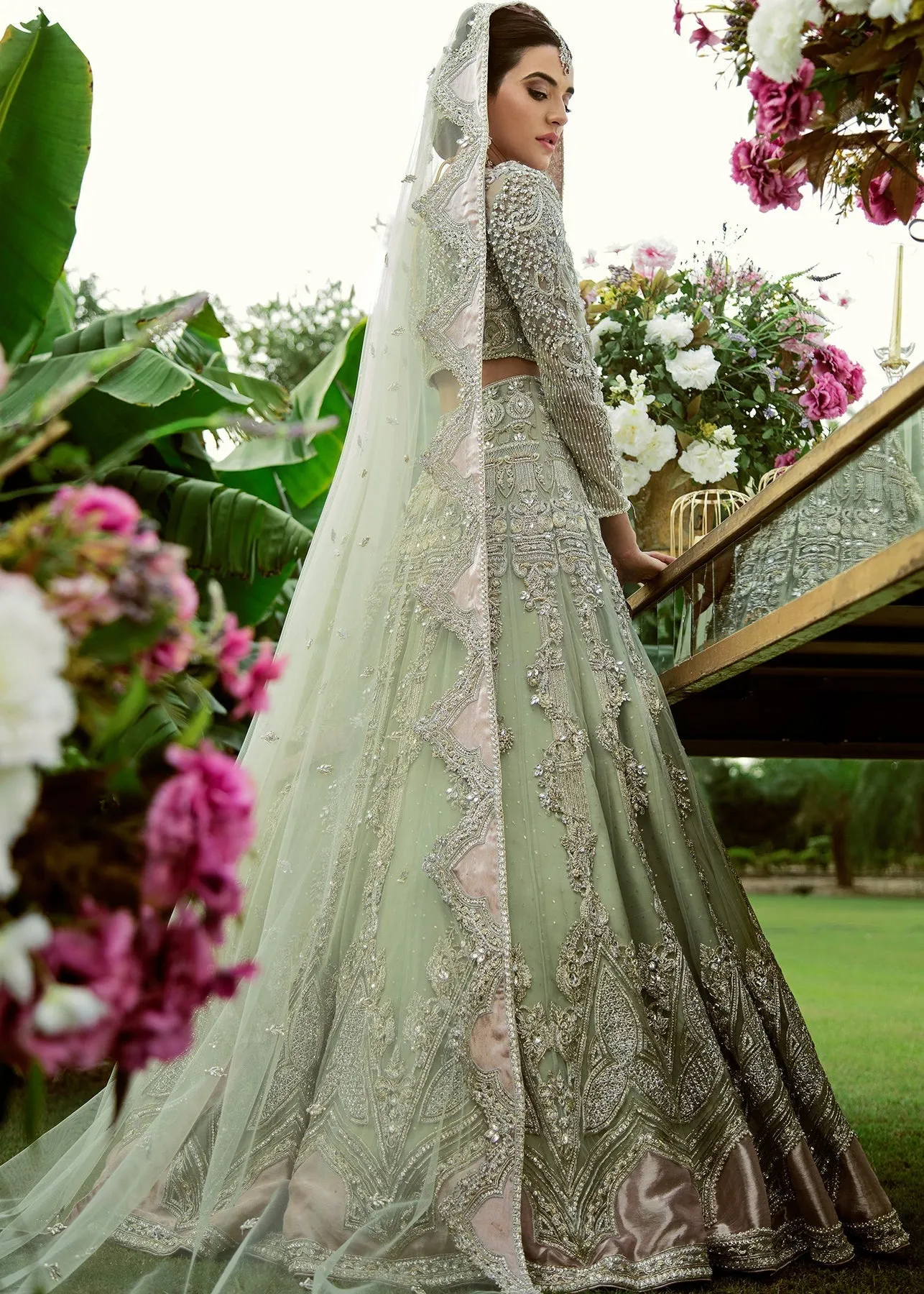 Embellished Designer Mint Green Lehenga Choli for Bridal Wear