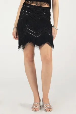 Embellished Fringe Mini Skirt