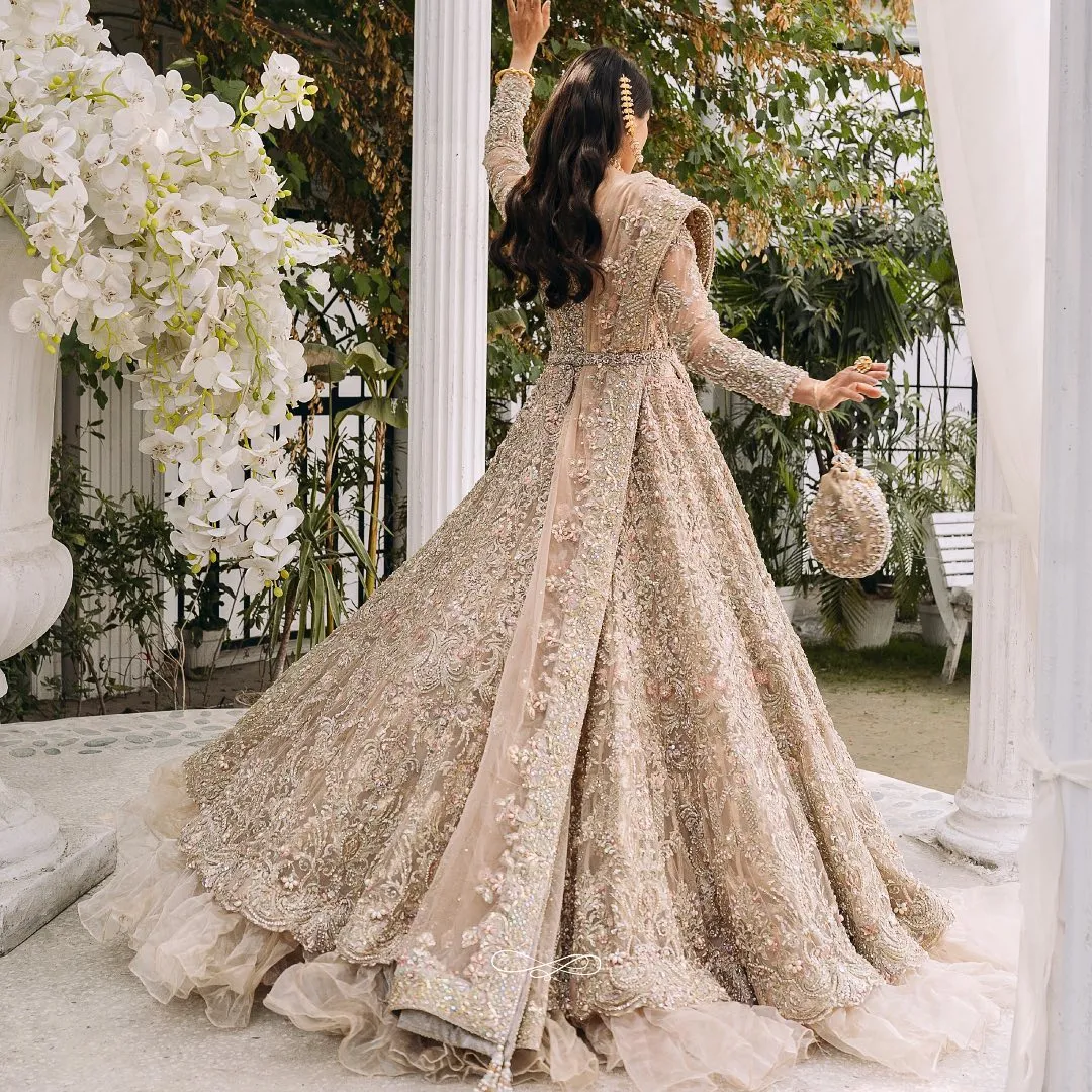Embellished Golden Lehenga for Bridal Wedding Wear