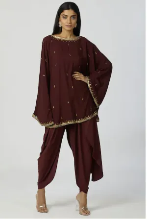 Embellished Kaftan & Dhoti Pant Set in Brown