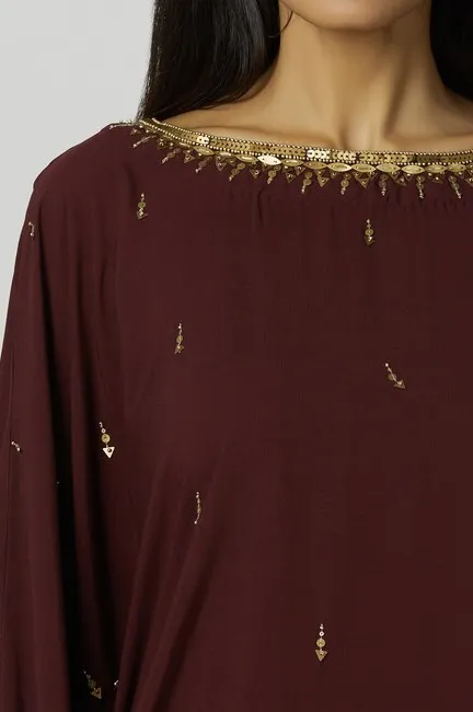 Embellished Kaftan & Dhoti Pant Set in Brown