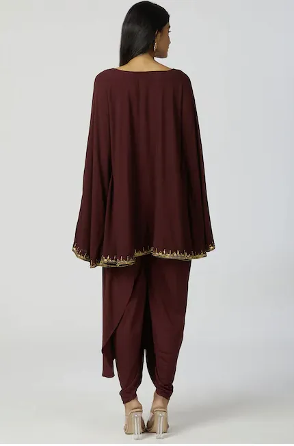 Embellished Kaftan & Dhoti Pant Set in Brown