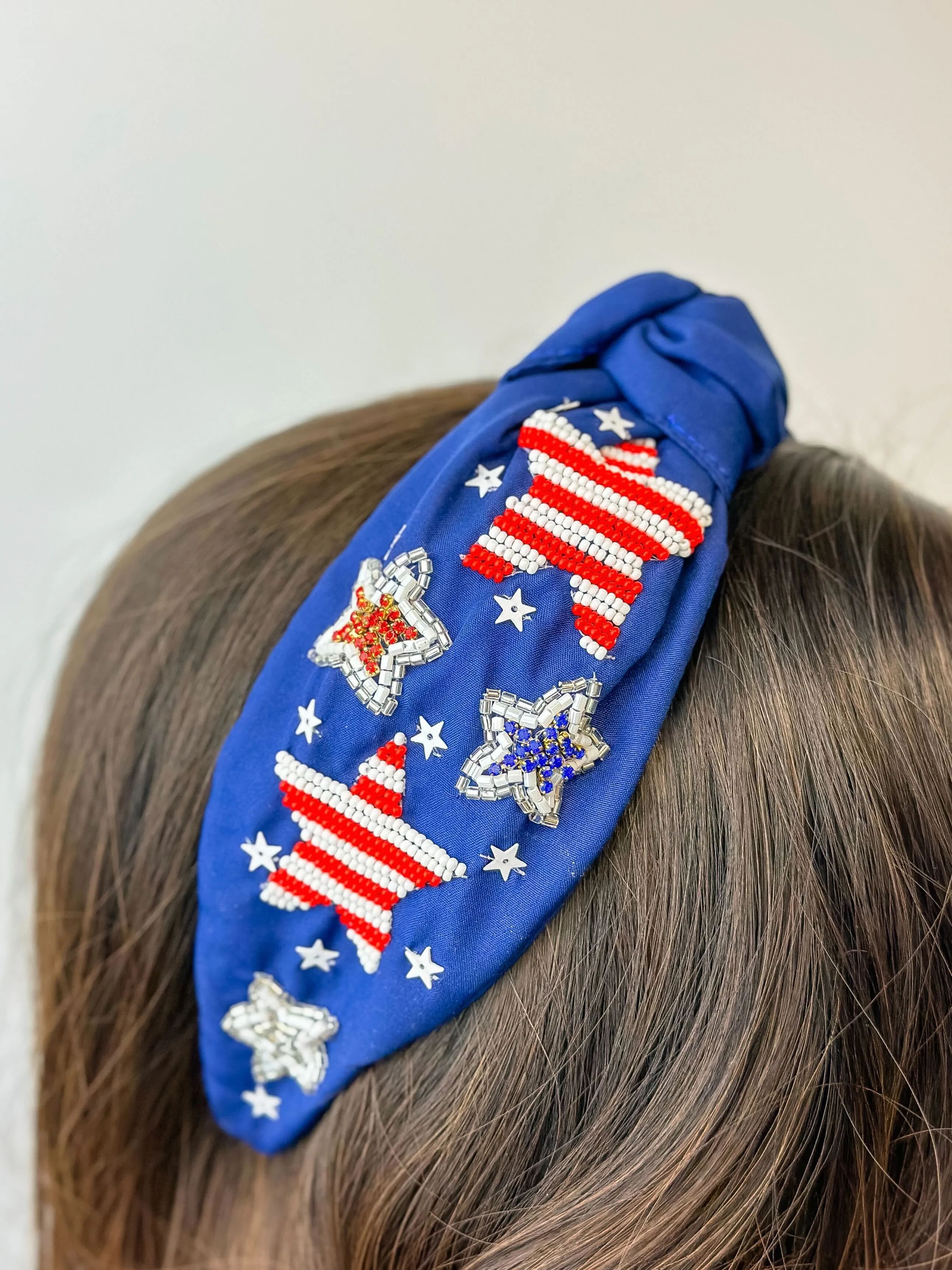 Embellished Star Beaded Headband - Navy