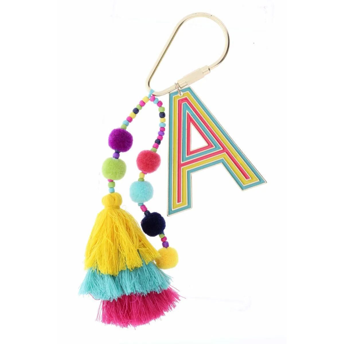 ENAMEL INITAL BEADED TASSEL KEYCHAIN