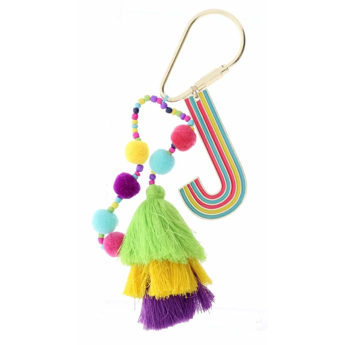 ENAMEL INITAL BEADED TASSEL KEYCHAIN