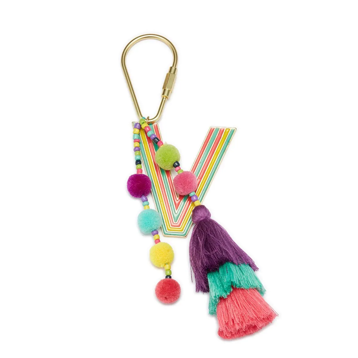 ENAMEL INITAL BEADED TASSEL KEYCHAIN