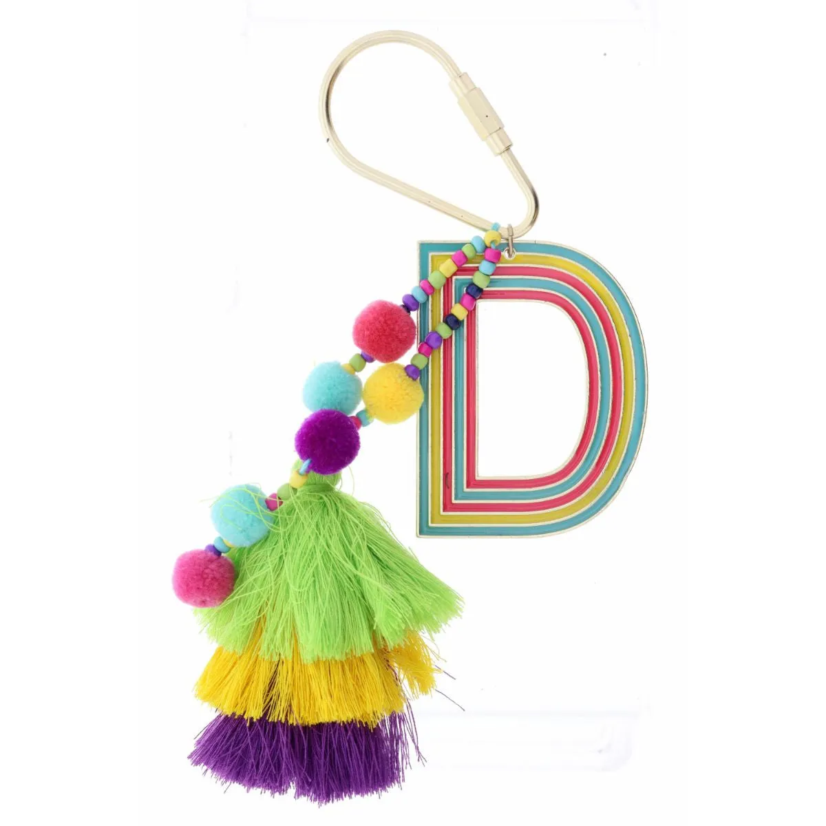 ENAMEL INITAL BEADED TASSEL KEYCHAIN