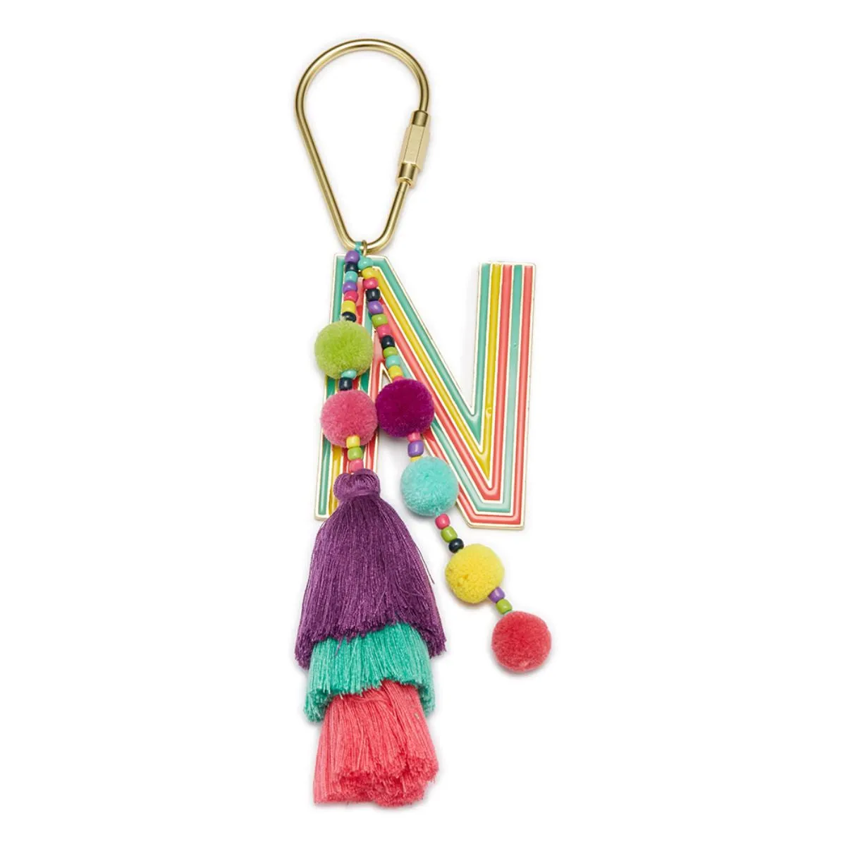 ENAMEL INITAL BEADED TASSEL KEYCHAIN