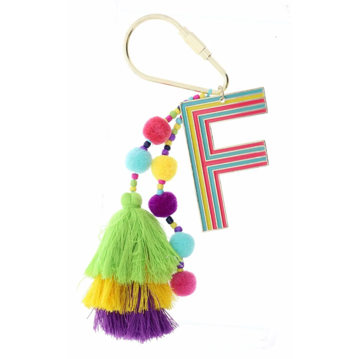ENAMEL INITAL BEADED TASSEL KEYCHAIN