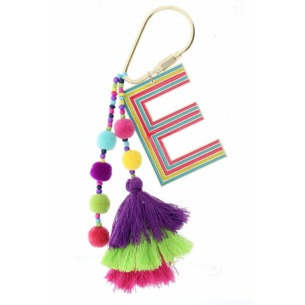 ENAMEL INITAL BEADED TASSEL KEYCHAIN