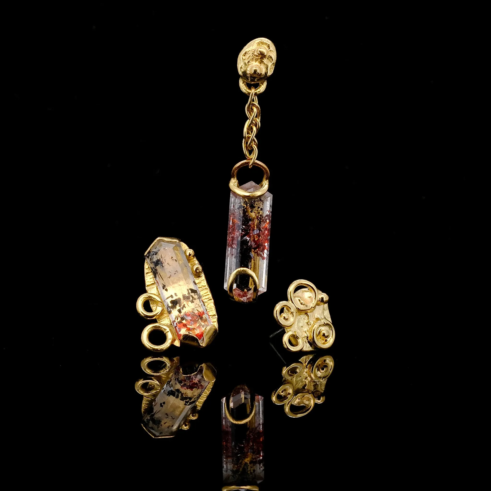 Eternal Koi Pond - Disco Fire Quartz - 14ga Threaded end - 18kt Yellow Gold