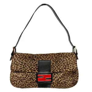 Fendi Cheetah   Red Baguette Bag