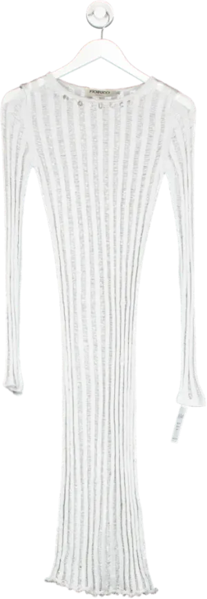 FIORUCCI Metallic Silver Ladder Knit Embellished Neck Dress UK 8