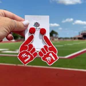 Foam Finger Beaded Earrings - Red