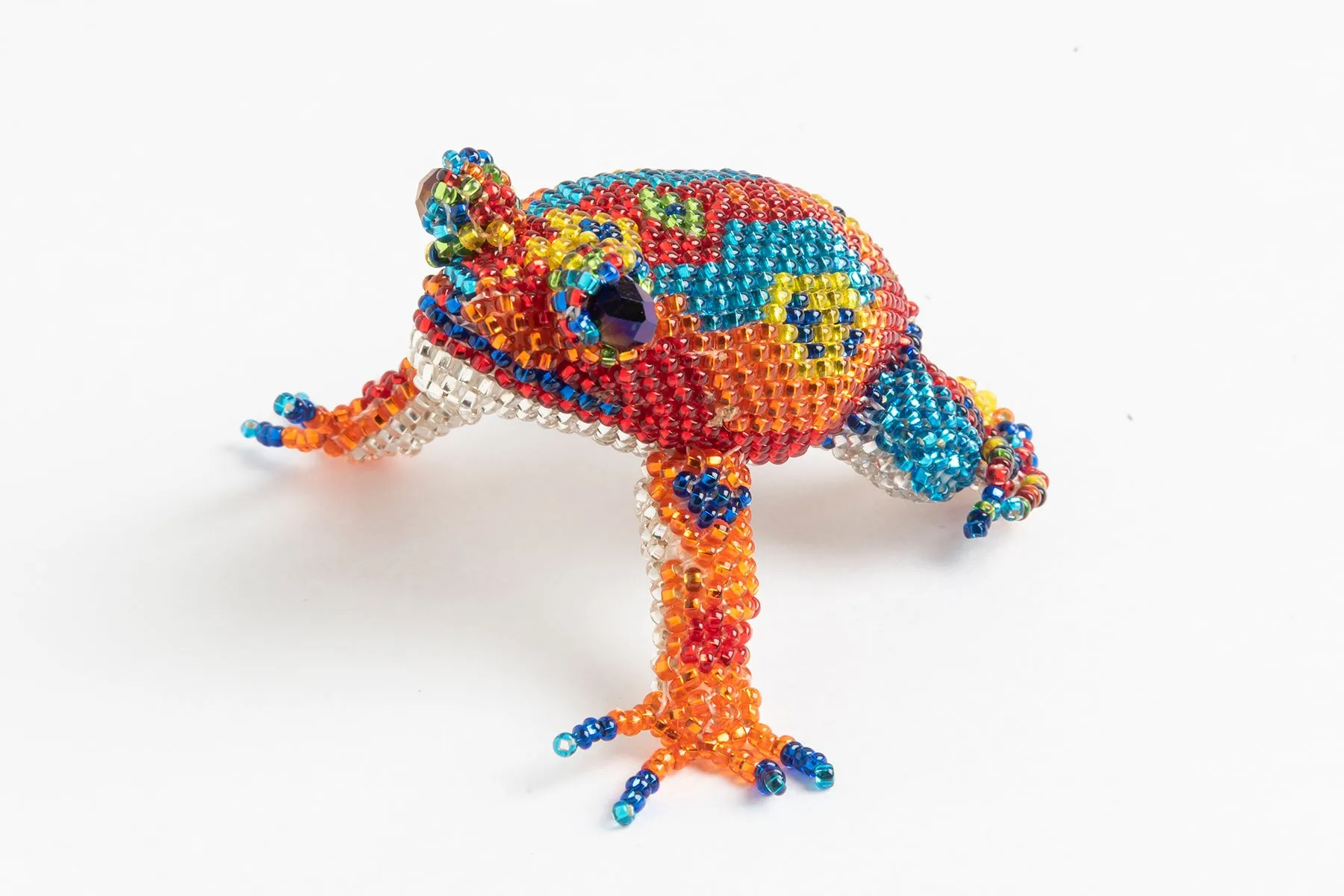 Frog: medium; brilliant red, blue, orange, yellow