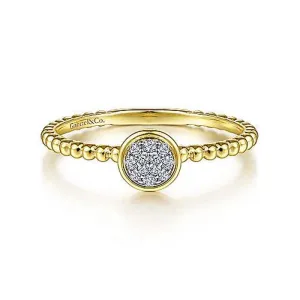Gabriel & Co. Bezel Set Diamond Cluster Ring with Bujukan Beaded Shank in 14K Yellow Gold