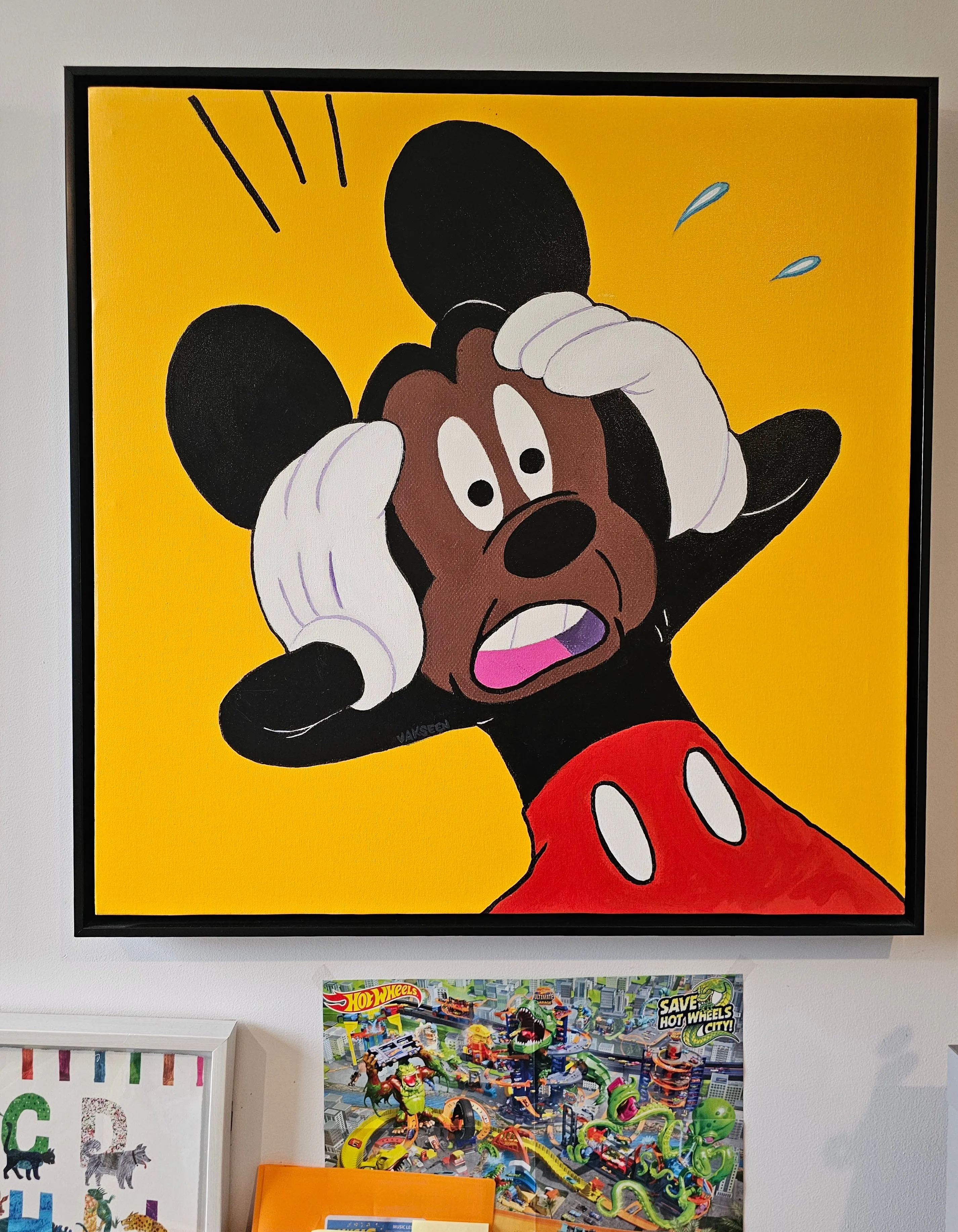 Gee GOSH!! - FOBP - Black Mickey Mouse portrait art - art - Limited Edition Hand-Embellished Canvas Art - Vakseen Art