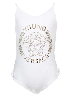 Girls Embellished Medusa Swimsuit-White
