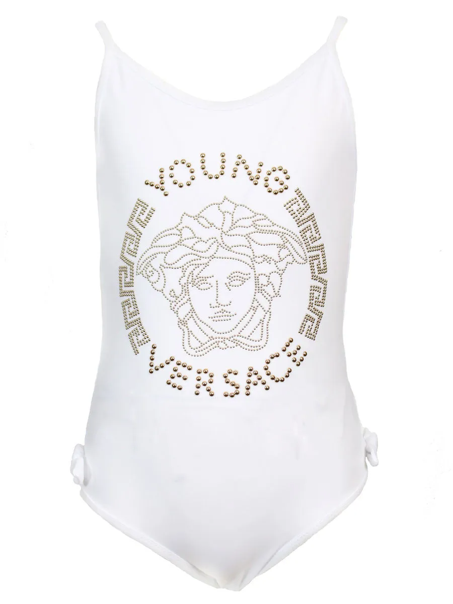 Girls Embellished Medusa Swimsuit-White