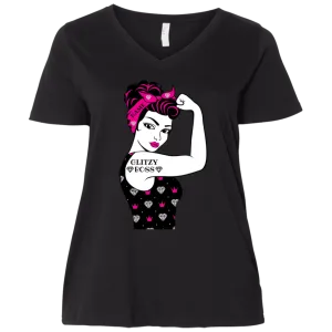 Glitzy Boss Custom Name Curvy Plus Size Women's V-Neck Tee