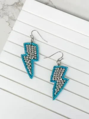 Glitzy Lightning Bolt Beaded Dangle Earrings - Turquoise