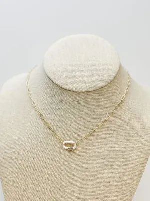 Glitzy Locked Link Pendant Necklace - White