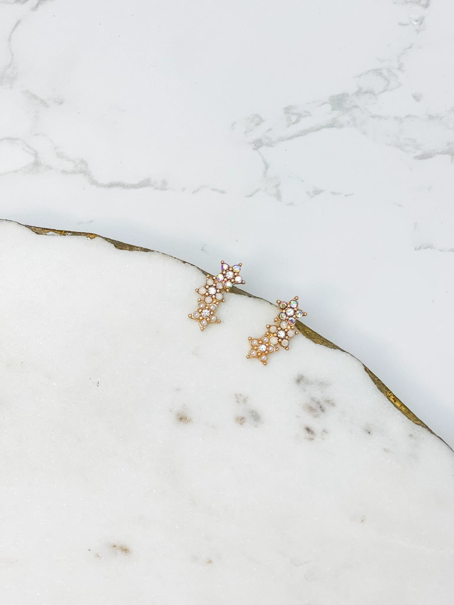 Glitzy Star Trio Drop Studs - Gold