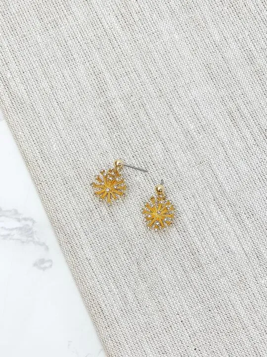 Glitzy Sunburst Drop Earrings - Gold
