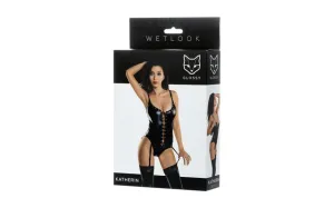 Glossy Wetlook Lace Up Bodysuit Katherine