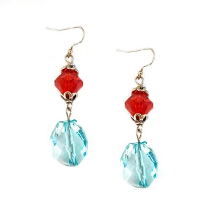 GOLD MULTI COLOR RED AND AQUAMARINE EARRINGS  #SE30630_GLD-RED (FF15)