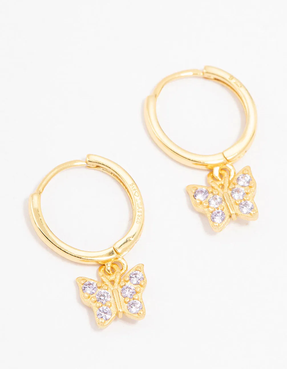 Gold Plated Sterling Silver Cubic Zirconia Butterfly Earrings