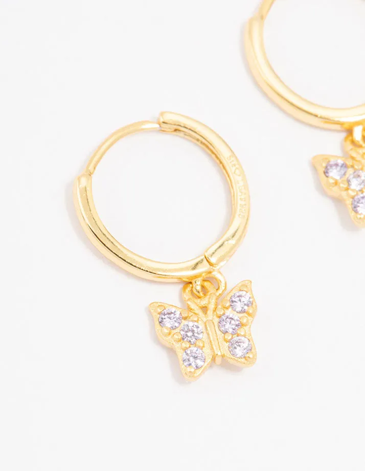 Gold Plated Sterling Silver Cubic Zirconia Butterfly Earrings