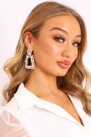 Gold Silver Diamante Embellished Drop Square Earrings - Fadia