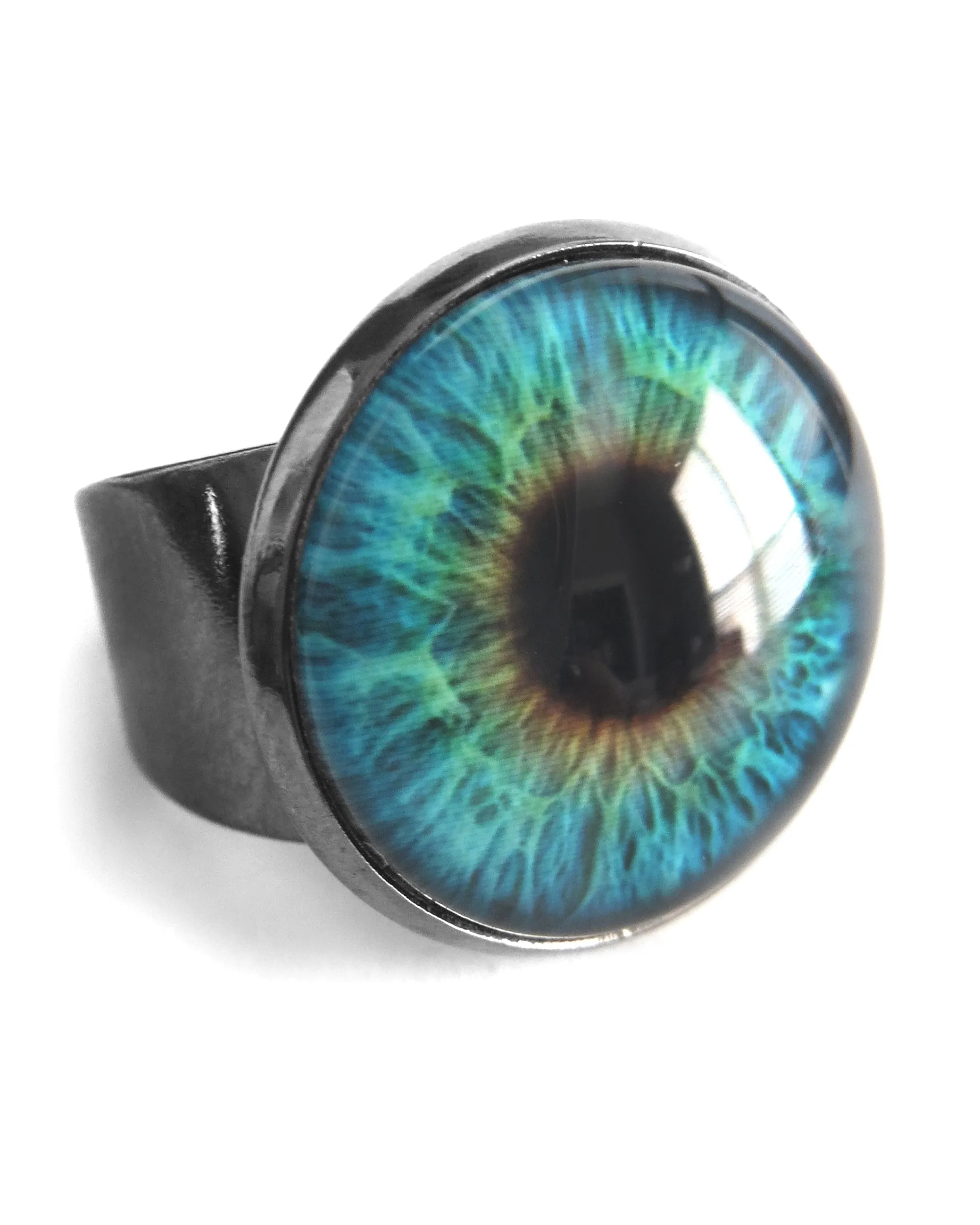Gothic Halloween Eyeball Ring in Glossy Aqua - Two Sizes