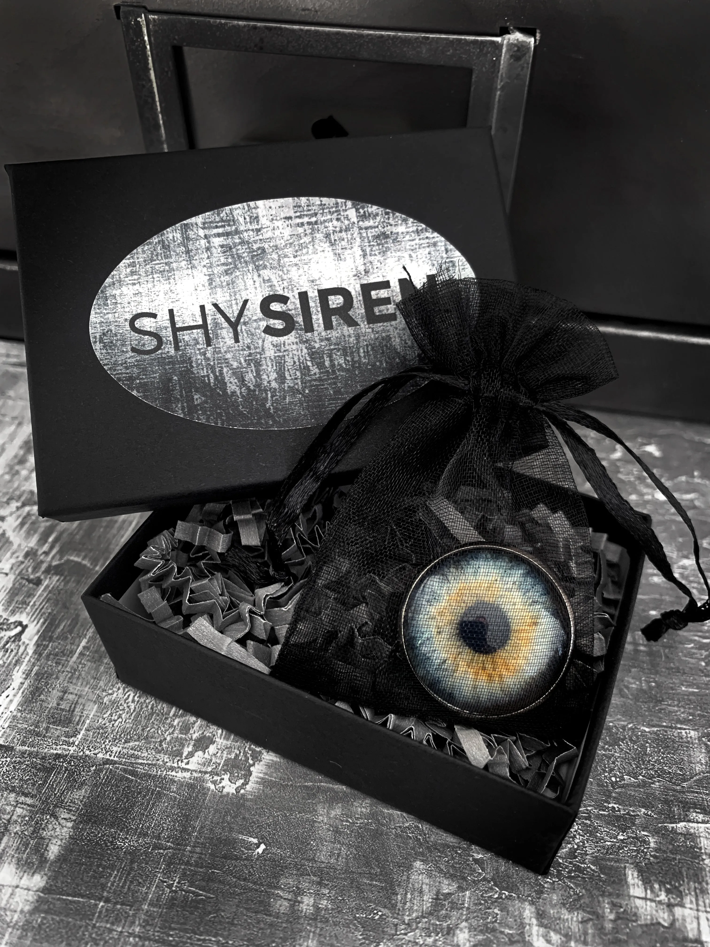 Gothic Halloween Eyeball Ring in Glossy Aqua - Two Sizes