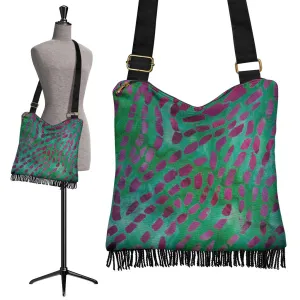 Green and Pink Batik Pattern Boho Bag Crossbody Shoulder Strap Purse