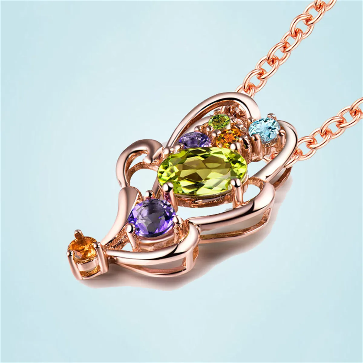 Green Crystal & Cubic Zirconia Leaf Pendant Necklace