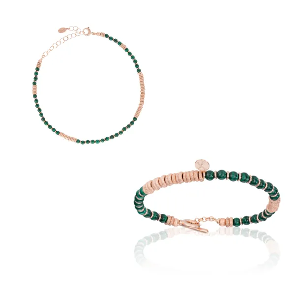 Green Malaquite Stone and Rose Gold Gift Idea for her