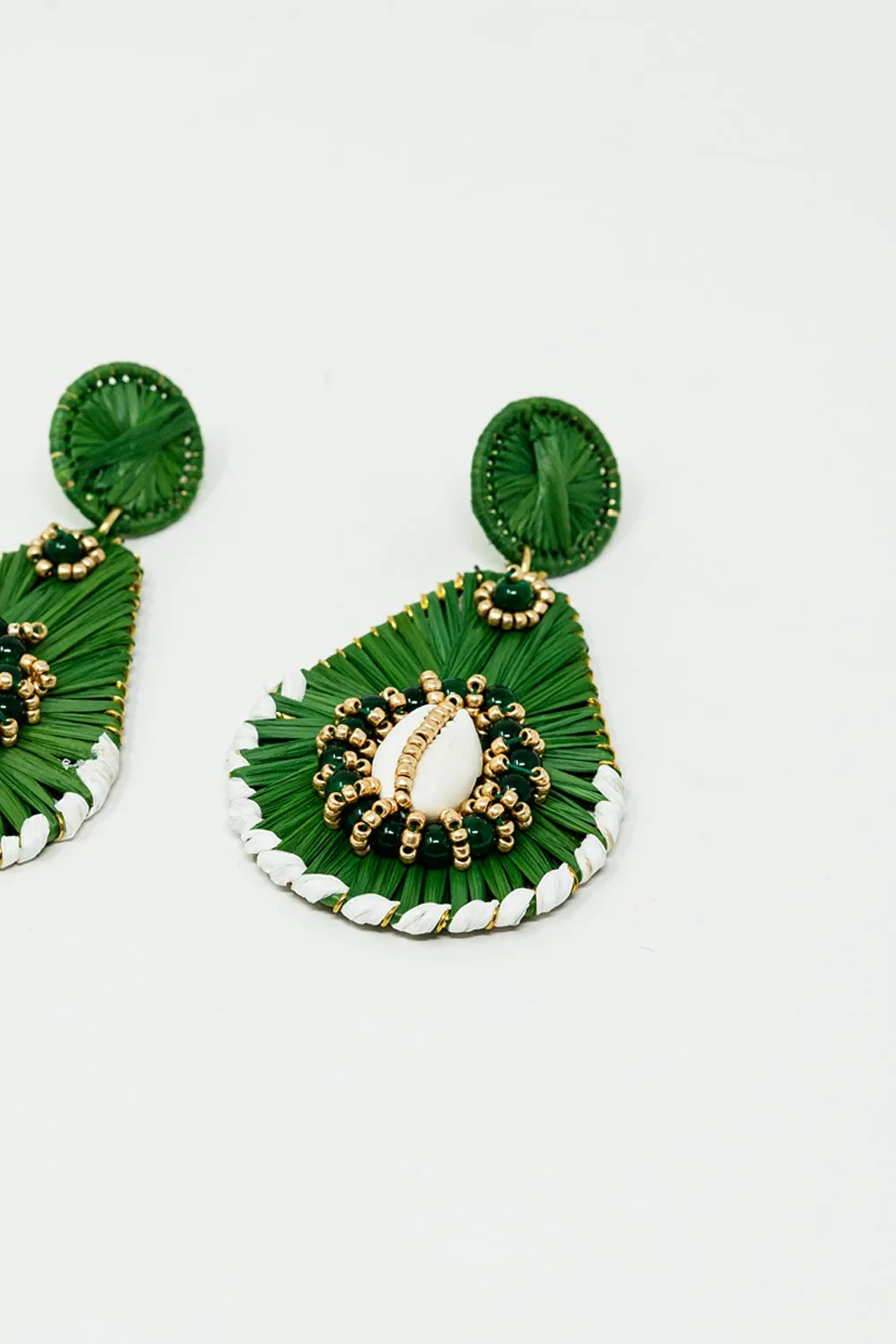 Green Waterdrop Earrings With Embellishments