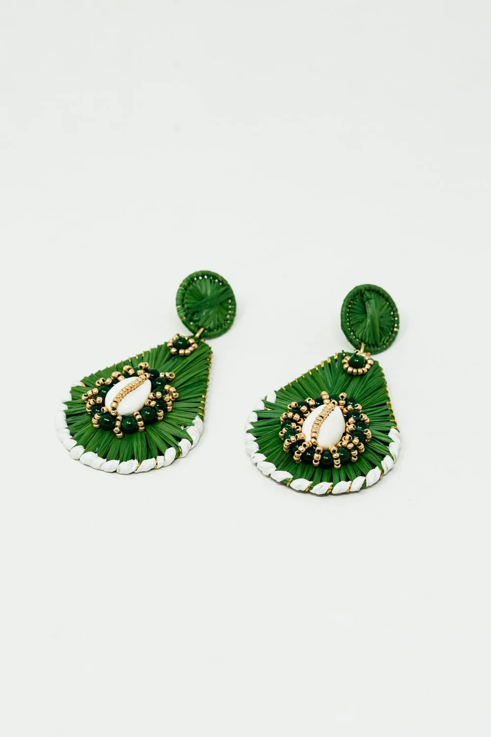 Green Waterdrop Earrings With Embellishments
