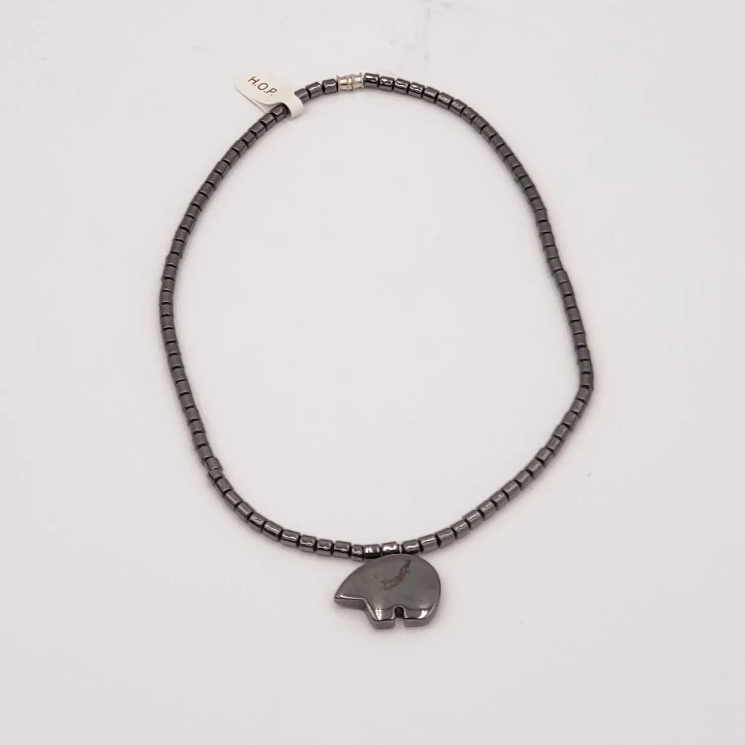 Grey Beaded Animal Necklace-Bear
